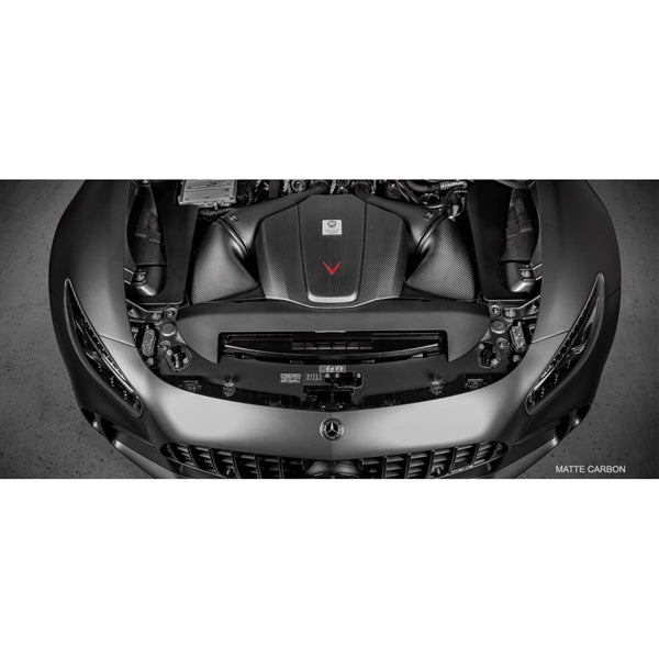Eventuri Carbon Intake Matte Finish sæt til Mercedes C190/R190 AMG GTR, GTS, GT med kulfiber luftindtag og røde filtre.