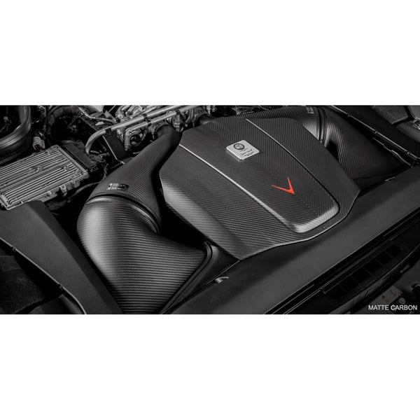 Eventuri Carbon Intake Matte Finish sæt til Mercedes C190/R190 AMG GTR, GTS, GT med kulfiber luftindtag og røde filtre.