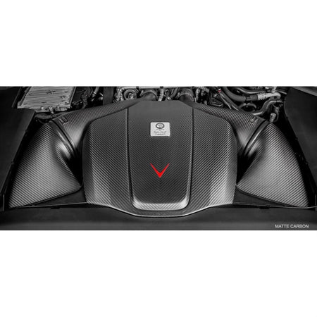 Eventuri Carbon Intake Matte Finish sæt til Mercedes C190/R190 AMG GTR, GTS, GT med kulfiber luftindtag og røde filtre.