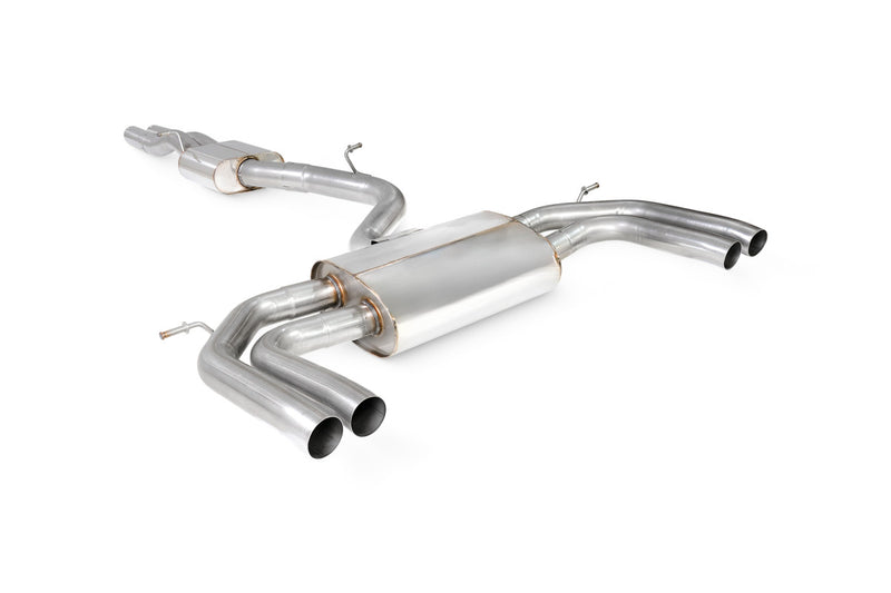 Scorpion GPF-back udstødning til Audi RS3 8Y Saloon – resoneret, OE Fitment, set skråt bagfra