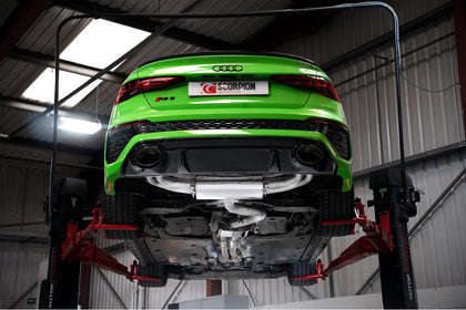 Scorpion GPF-back udstødning til Audi RS3 8Y Saloon – resoneret, OE Fitment, set bagfra