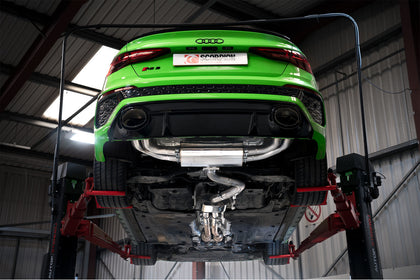 Scorpion GPF-back udstødning til Audi RS3 8Y Saloon – resoneret, OE Fitment, set nedefra