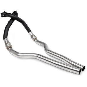 Scorpion de-cat downpipes med forrør i stor diameter, set skråt bagfra