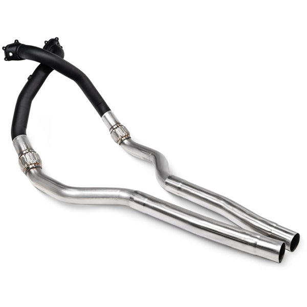 Scorpion de-cat downpipes med forrør i stor diameter, set skråt bagfra
