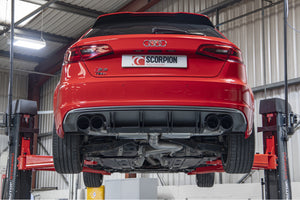 Scorpion GPF-back udstødning til Audi S3 – ikke-resoneret, set bagfra