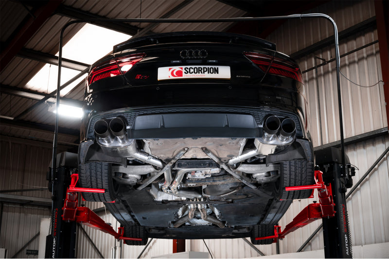Scorpion half system udstødning til Audi S6/S7 C7 – ikke-resoneret, Daytona Ceramic, set bagfra