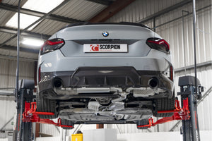 Scorpion GPF-back udstødning til BMW G42 220I – ikke-resoneret, Daytona Ceramic, set bagfra