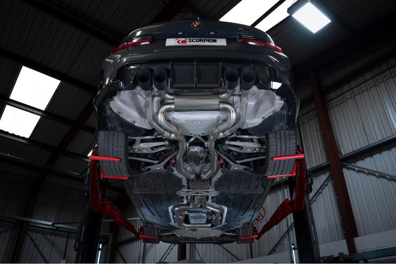 Scorpion half system udstødning til BMW M3 G81 Touring, Daytona Ceramic, set nedefra