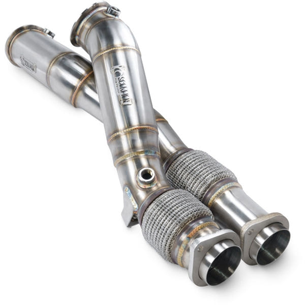 Scorpion de-cat downpipes til BMW X3 M / X4 M, set skråt bagfra