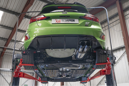 Scorpion GPF-back udstødning til Ford MK8.5 Fiesta, Daytona Ceramic, set nedefra