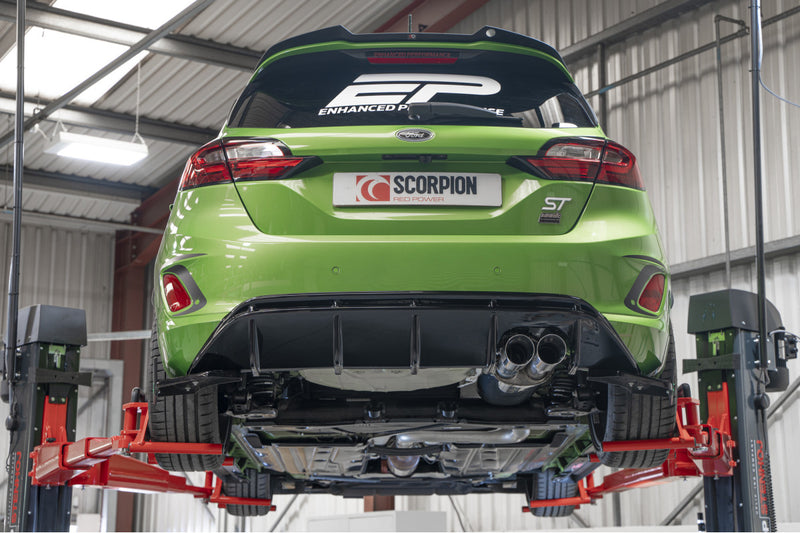 Scorpion GPF-back udstødning til Ford MK8.5 Fiesta, Daytona, set bagfra