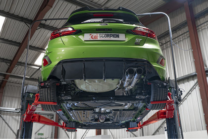 Scorpion GPF-back udstødning til Ford Fiesta ST MK8.5 med ventiler, set nedefra