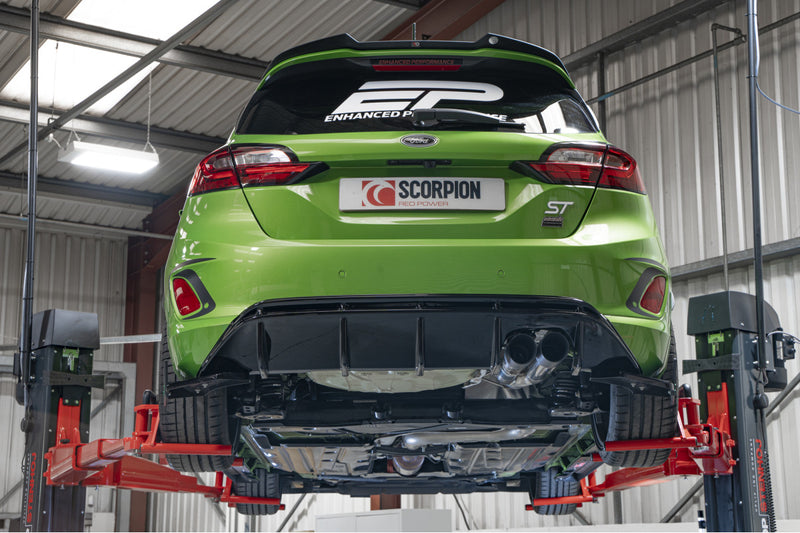 Scorpion GPF-back udstødning til Ford MK8 med ventiler, Daytona Ceramic, set bagfra