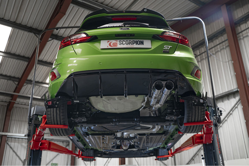 Scorpion GPF-back udstødning til Ford MK8 med ventiler, Daytona, set nedefra