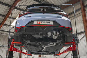 Scorpion GPF-back udstødning til Hyundai I20 med ventiler, Daytona Ceramic, set nedefra