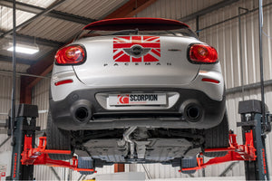 Scorpion cat-back udstødning til Mini Countryman – ikke-resoneret, Daytona Ceramic, set bagfra