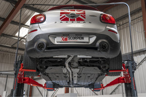 Scorpion cat-back udstødning til Mini Countryman – ikke-resoneret, Daytona, set nedefra