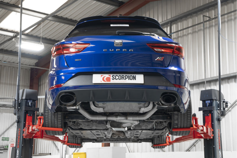 Scorpion GPF-back udstødning til Seat Leon – resoneret, EVO R Ceramic, set bagfra