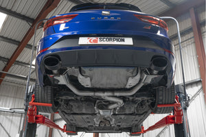 Scorpion GPF-back udstødning til Seat Leon – resoneret, EVO R Ceramic, set nedefra