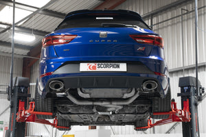 Scorpion GPF-back udstødning til Seat Leon – resoneret, EVO R, set bagfra