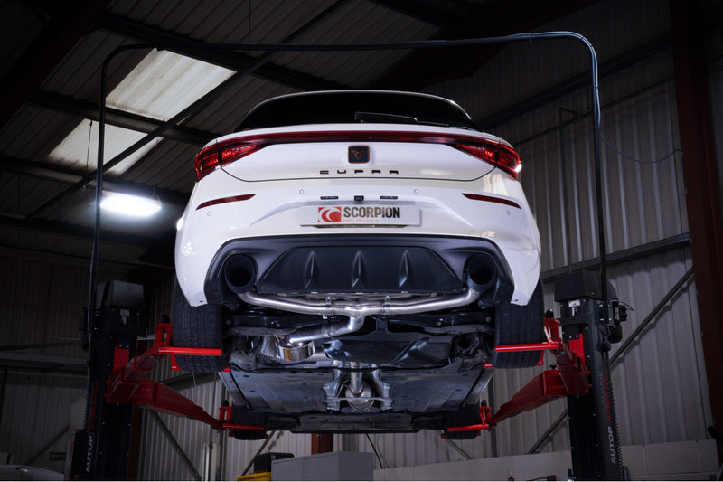 Scorpion GPF-back udstødning til CUPRA Leon 245 – ikke-resoneret, Daytona Ceramic, set bagfra
