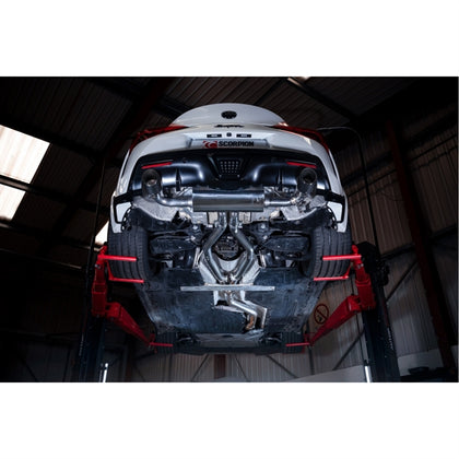 Scorpion cat-back udstødning til Toyota Supra A90 3.0T uden GPF, Ascari, set nedefra