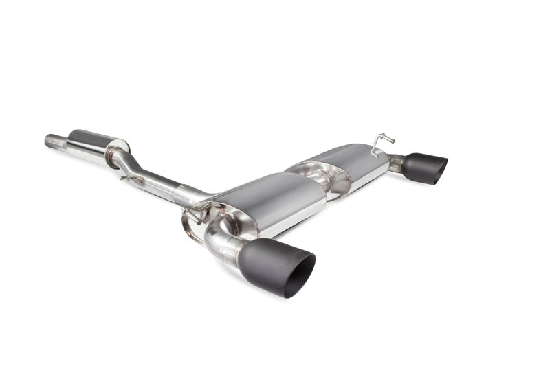 Scorpion cat-back udstødning til VW MK4 Golf R32 – resoneret, Daytona (Twin) Ceramic, set skråt bagfra
