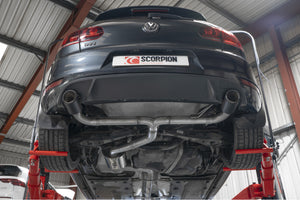 Scorpion cat-back udstødning til VW MK6 Golf GTI – resoneret, Ascari, set nedefra