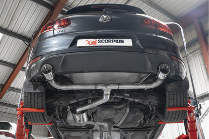 Scorpion cat-back udstødning til VW MK6 Golf GTI – resoneret, Daytona, set nedefra