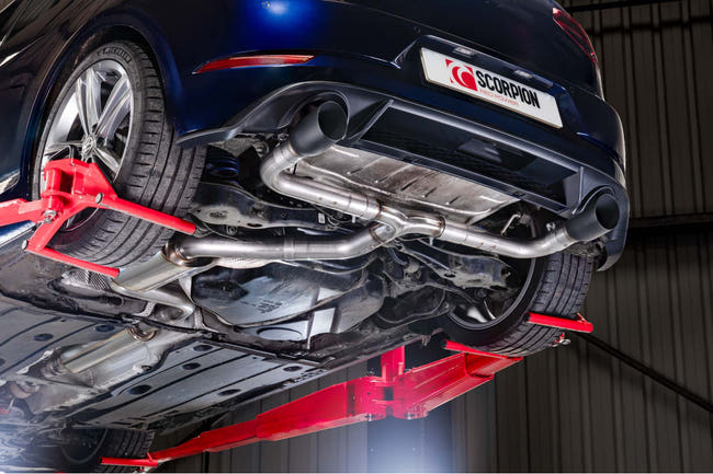 Scorpion cat-back udstødning til VW Golf MK7.5 1.5 TSI – resoneret, set fra siden