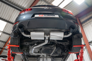 Scorpion cat-back udstødning til VW MK6 Golf GTI – ikke-resoneret, Daytona Ceramic, set nedefra