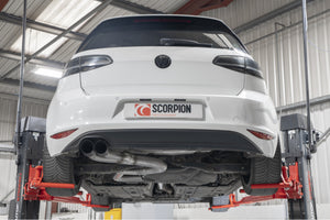 Scorpion cat-back udstødning til VW Golf MK7 GTD – ikke-resoneret, Daytona (Twin), set bagfra
