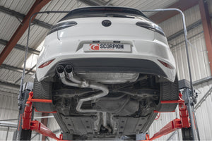 Scorpion cat-back udstødning til VW Golf MK7 GTD – ikke-resoneret, Daytona, set nedefra
