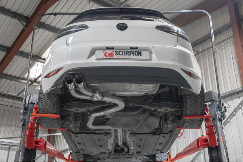 Scorpion cat-back udstødning til VW Golf MK7 GTD – ikke-resoneret, Daytona, set nedefra