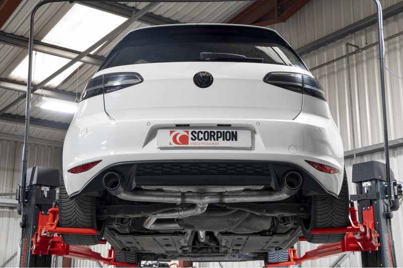 Scorpion cat-back udstødning til VW Golf MK7 GTD – ikke-resoneret, Ascari (Twin), set bagfra