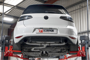 Scorpion cat-back udstødning til VW Golf MK7 GTD – ikke-resoneret, Daytona Ceramic, set bagfra