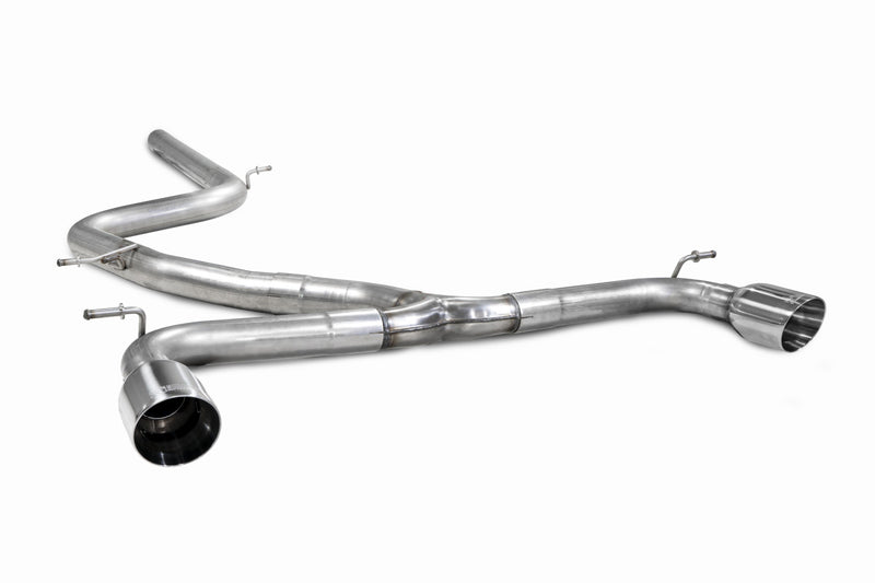 Scorpion cat-back udstødning til VW Golf MK7 GTD – ikke-resoneret, Daytona (Twin) Ceramic, set skråt bagfra