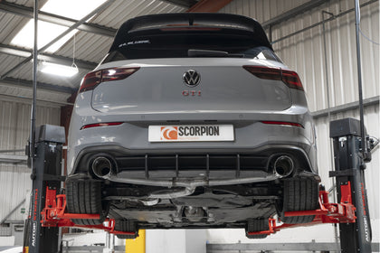 Scorpion GPF-back udstødning til VW MK8 Golf GTI Clubsport, Daytona, set bagfra