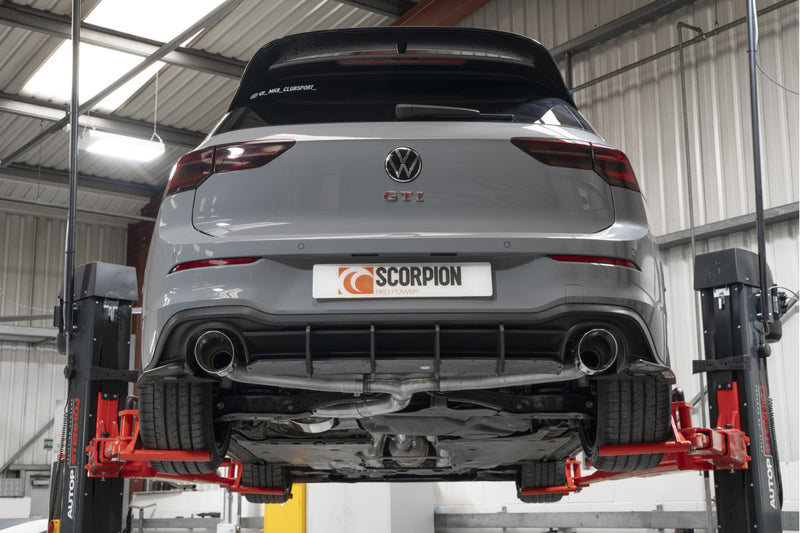 Scorpion GPF-back udstødning til VW MK8 Golf GTI Clubsport, Daytona, set bagfra