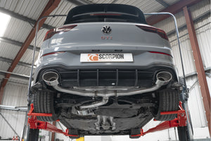 Scorpion GPF-back udstødning til VW MK8 Golf GTI Clubsport, EVO, set nedefra