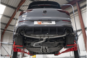 Scorpion GPF-back udstødning til VW MK8 Golf GTI Clubsport, Ascari, set nedefra