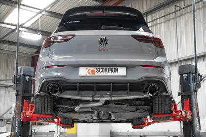 Scorpion GPF-back udstødning til VW MK8 Golf GTI Clubsport, Daytona, set bagfra