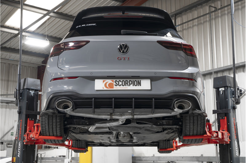 Scorpion GPF-back udstødning til VW MK8 Golf GTI Clubsport, EVO, set bagfra