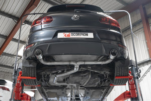 Scorpion cat-back udstødning til VW MK6 Golf GTI – ikke-resoneret, Daytona, set nedefra