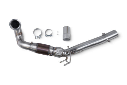 Scorpion SVWX060 downpipe-kit set oppefra med sportskatalysator, adapter og spændebånd