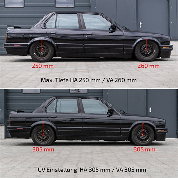 TA-Technix Deep Gevindundervogn til BMW 3-Serie E30 med justerbare støddæmpere og røde fjedre, komplet sæt til forbedret køreopl