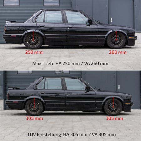 TA-Technix Deep Gevindundervogn til BMW 3-Serie E30 med justerbare støddæmpere og røde fjedre, komplet sæt til forbedret køreopl
