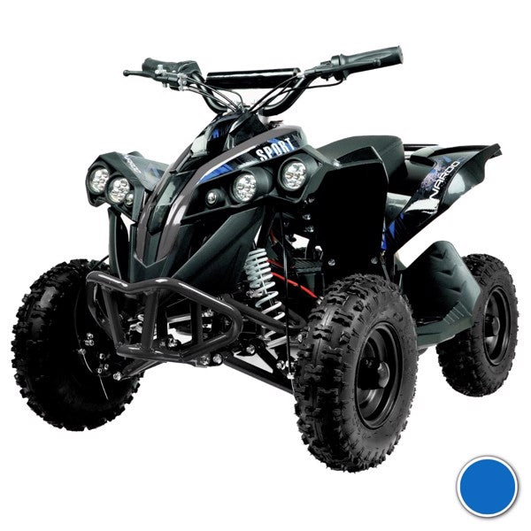 Blå Mini EL ATV Sport 1000W med store offroad-dæk, forhåndsbeskyttelse og kraftig forlygte front til børn og unge