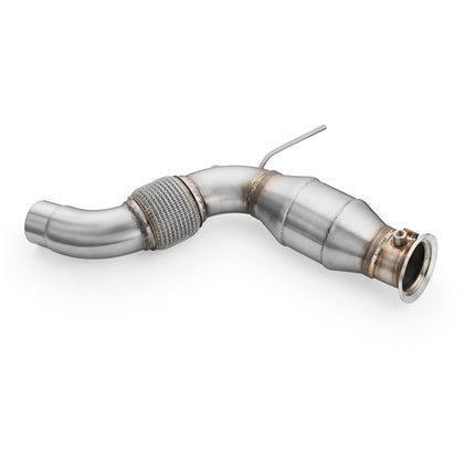 RM Motors downpipe med lyddæmper til BMW F07, F10, F11 525d, 530d/dx og 535d/dx N57 motorer, fremstillet i rustfrit stål.