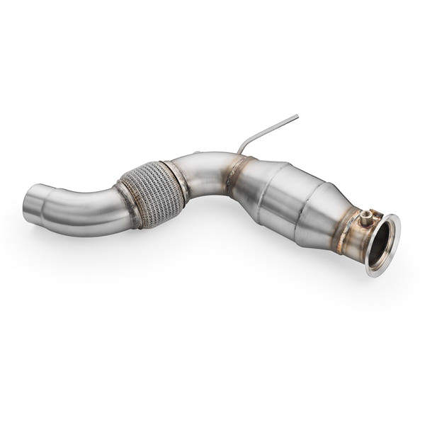 RM Motors downpipe med lyddæmper til BMW F07, F10, F11 525d, 530d/dx og 535d/dx N57 motorer, fremstillet i rustfrit stål.